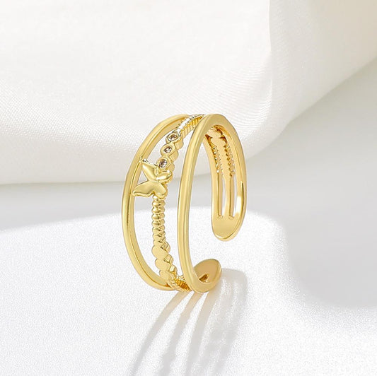 ins simple butterfly ring female fashion personality metal geometric opening index finger ring hollow three-layer ring