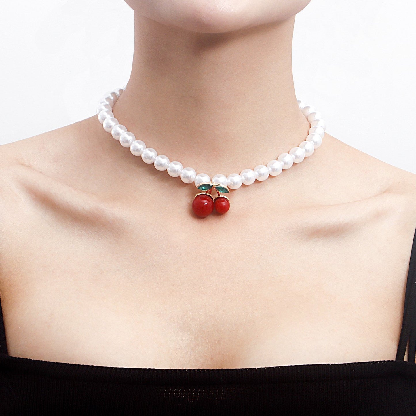Jewelry y2k acrylic big pearl exaggerated red cherry necklace female niche design choker