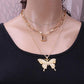 Jewelry Retro Geometric Lock Shape Simple Chain Multilayer Necklace Big Butterfly Micro-inlaid Set