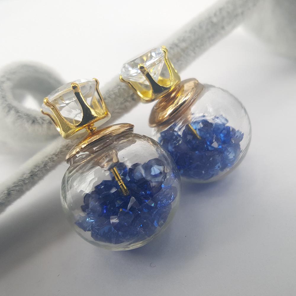 Double-sided diamond quicksand spherical wishing bottle stud earrings alloy earrings women's jewelry