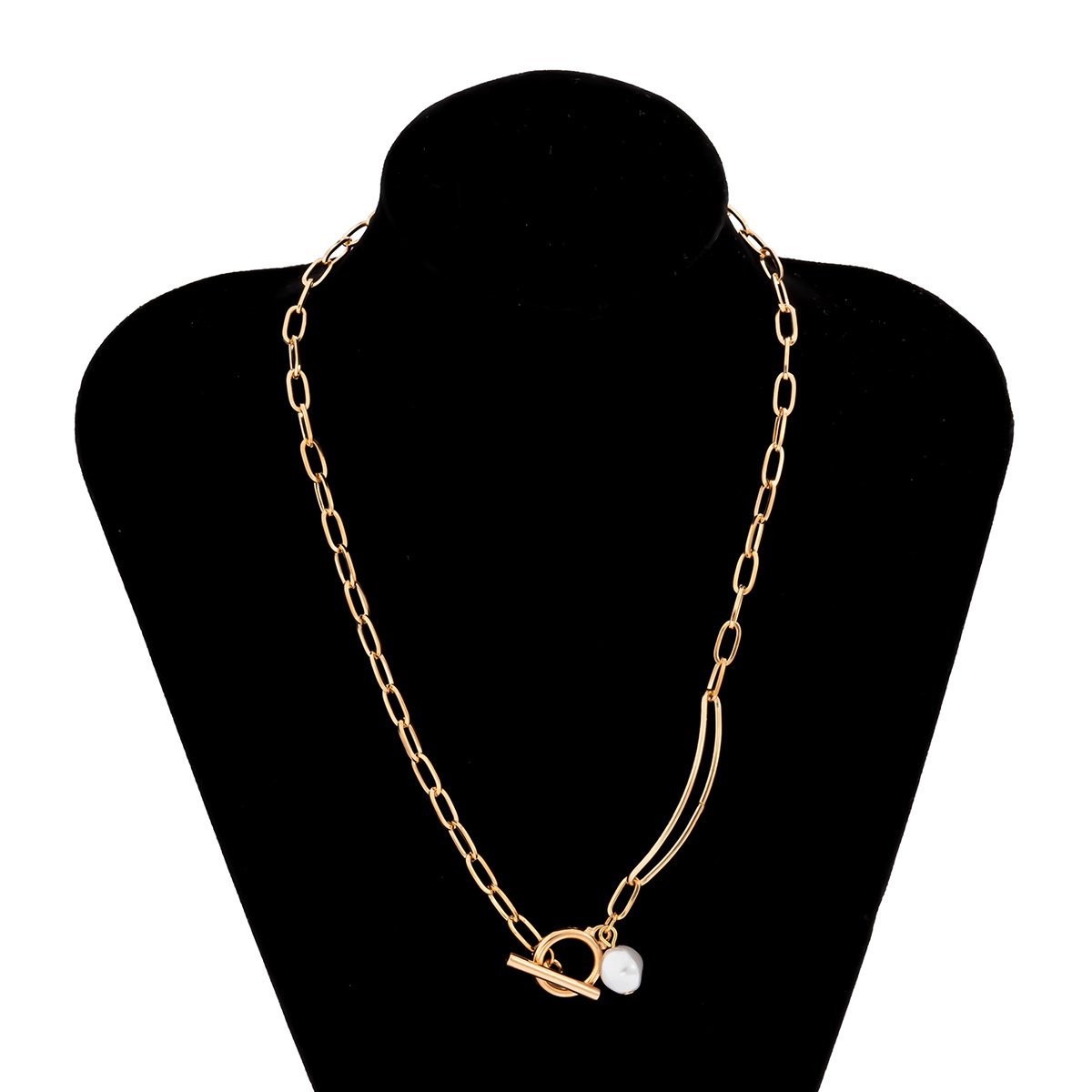 Jewelry simple and versatile metal ot buckle chain necklace hip-hop retro imitation pearl pendant necklace