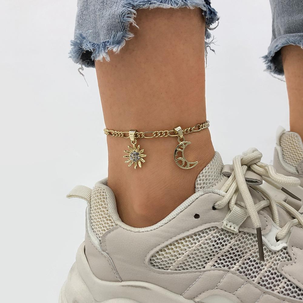 A86 Jewelry Hip Hop Sun Moon Pendant Foot Decoration Simple Fashion Diamond Anklet Female