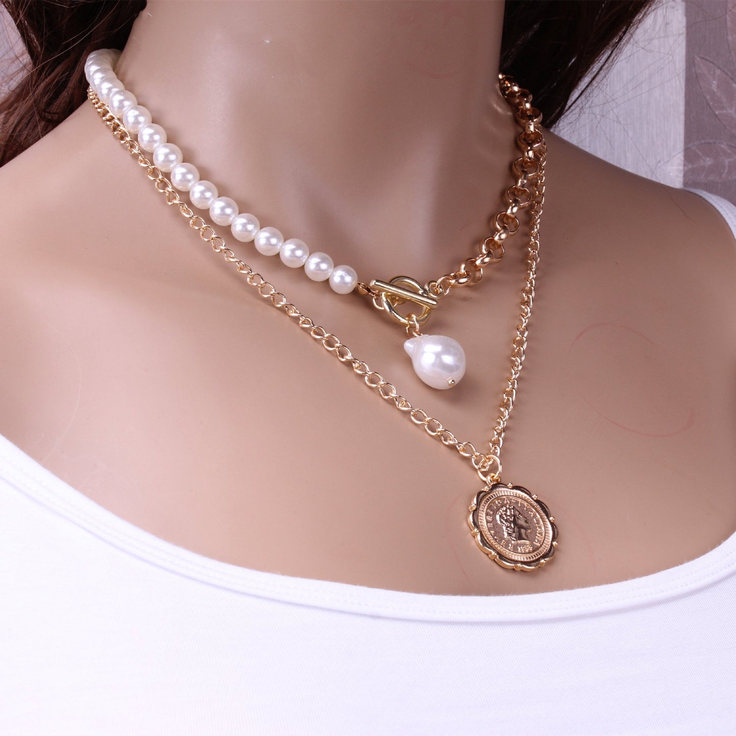 Baroque Pearl Necklace Double Clavicle Chain Collar Short Necklace Women