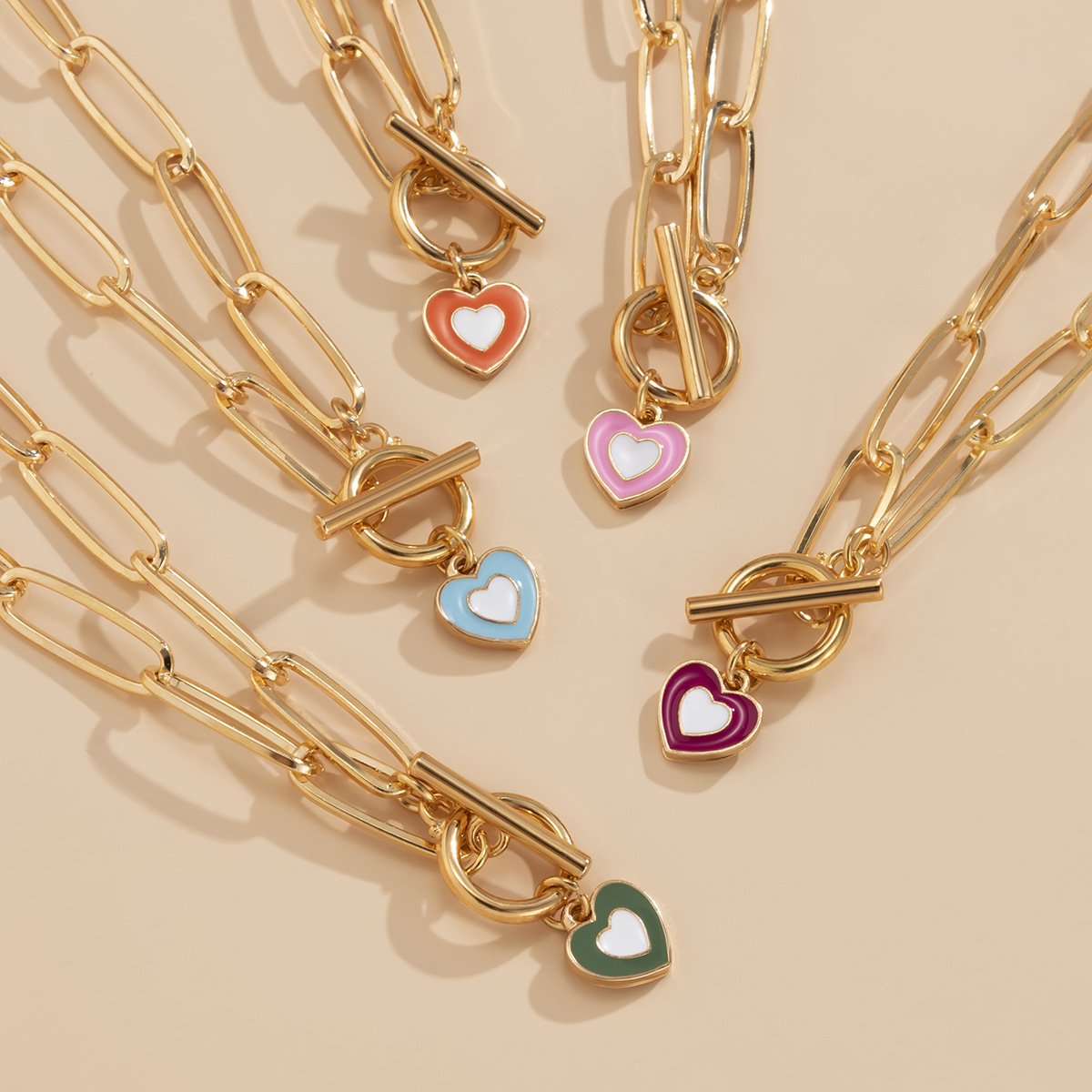 Jewelry hip-hop metal ot buckle chain collarbone necklace retro simple drop nectarine heart-shaped necklace