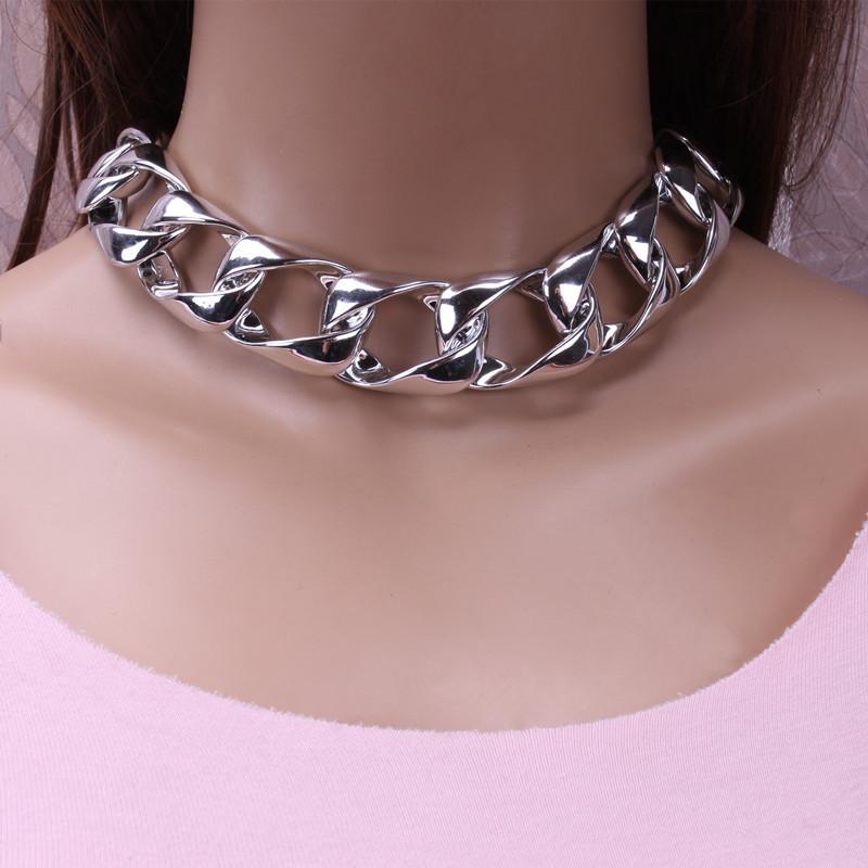 Jewelry exaggerated glossy thick chain CCB short necklace female hip-hop necklace collarbone chain accessories