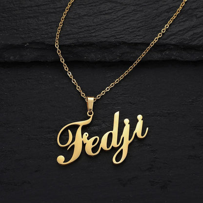 Fashion personality stainless steel irregular name English lettering cutting pendant titanium steel trendy sexy necklace