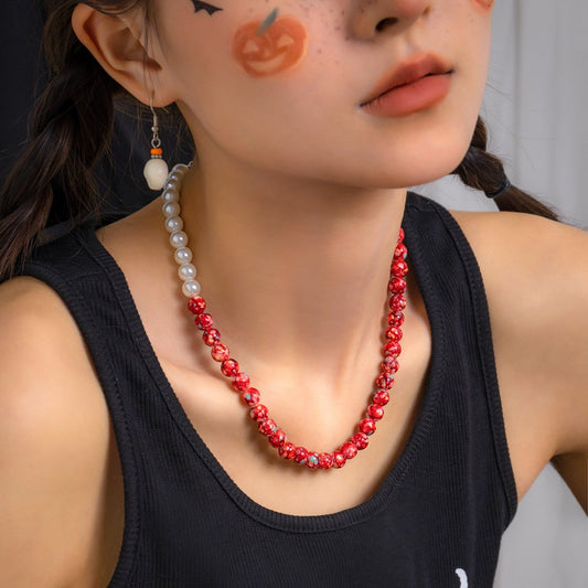Jewelry Creative Halloween Blood-stained Beaded Charm Necklace Fashion Imitation Pearl Clavicle Necklace Female