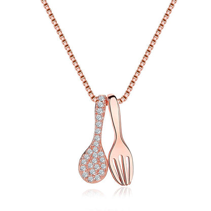 Internet celebrities recommend fork and spoon necklace Personality eating is a blessing Necklace Three meals a day Clavicle chain Niche light luxury jewelry