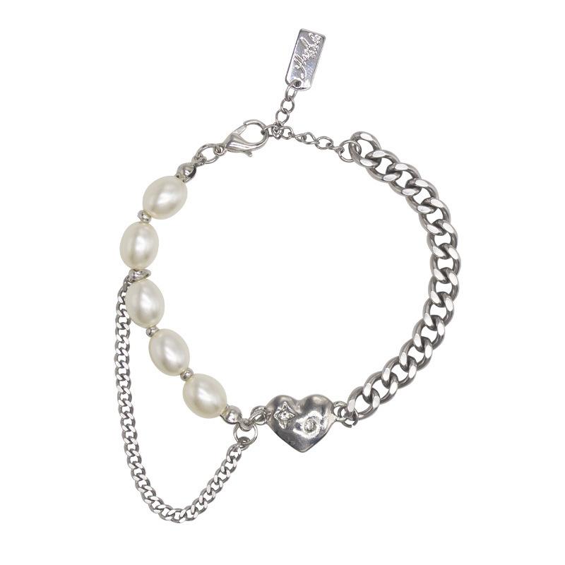 High-end Pearl Chain Stitching Love Bracelet Women's New Year's Trend Hip-Hop Ins Niche Design Jewelry