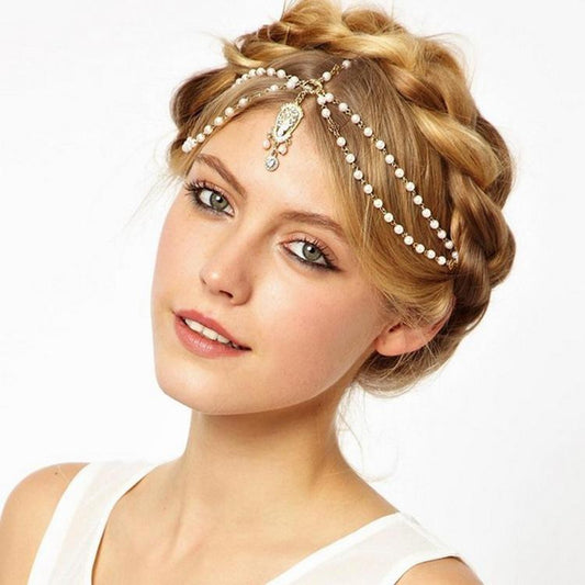 Hair Accessories Bohemian Rhinestone Head Chain Women Baroque Princess Pop Pearl Headwear