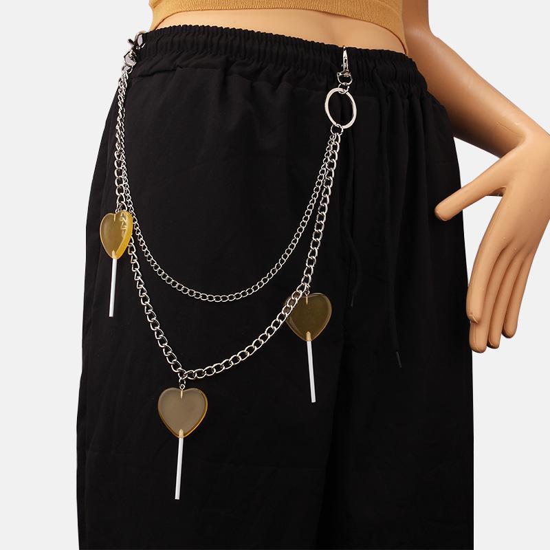 Hip Hop Acrylic Heart Lollipop Pendant Waist Chain Fashion Cool Metal Double Pants Chain