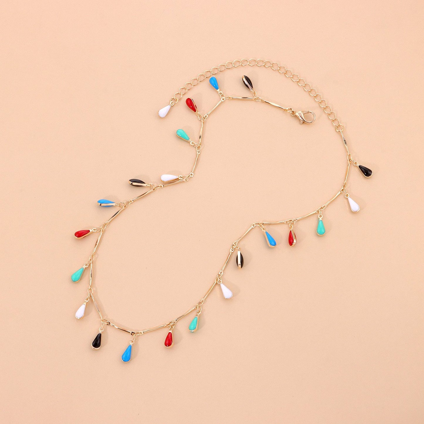 Jewelry Drop Glaze Gem Water Drop Pendant Necklace Female Hip Hop Fashion Trend Colorful Short Money Jewelry