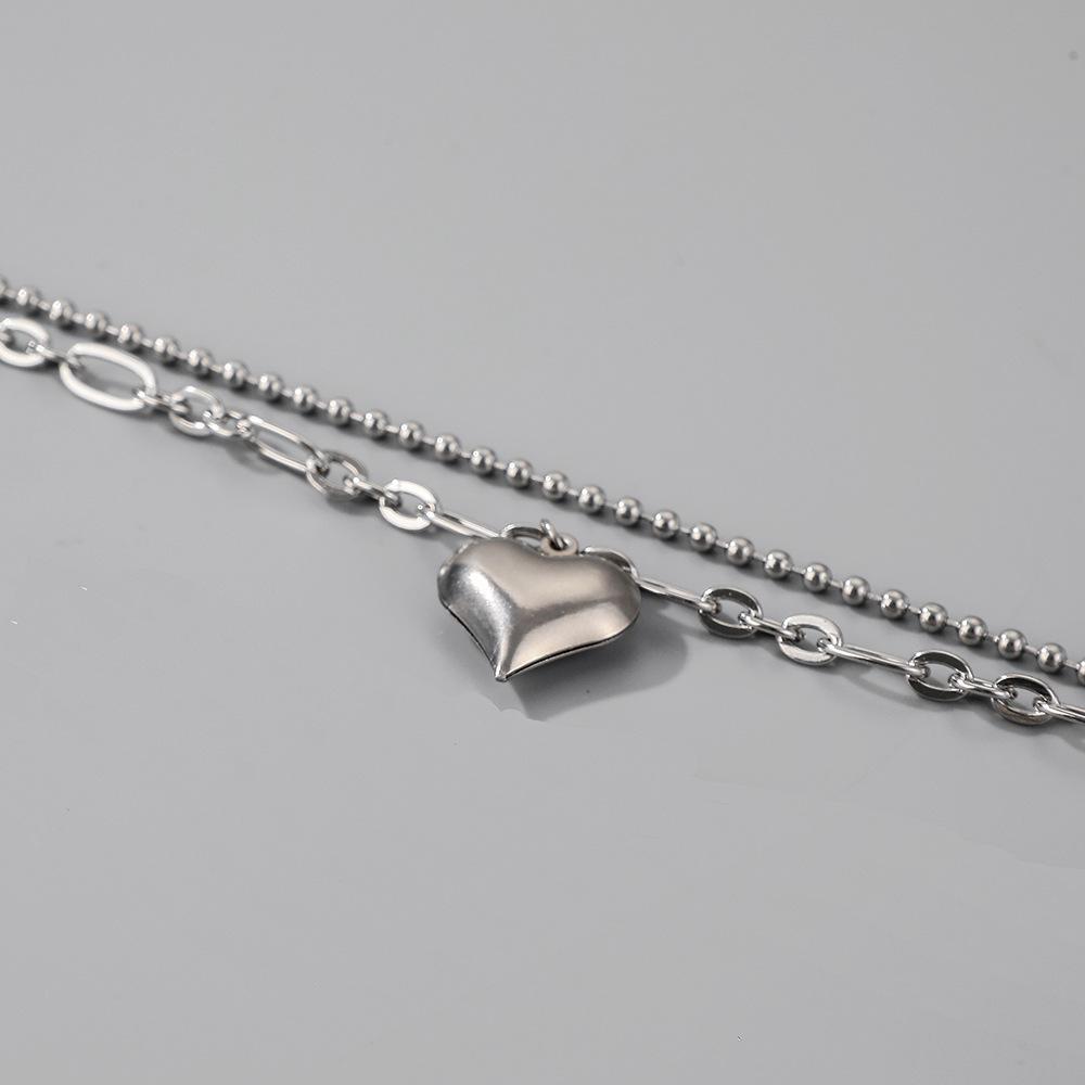 Ins cold personality creative titanium steel heart-shaped love pendant stainless steel double-layer bracelet jewelry