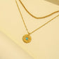 Ins niche personality stainless steel double-layer necklace temperament collarbone chain coin inlaid turquoise pendant