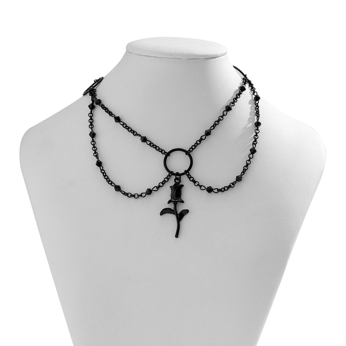Jewelry dark gothic choker necklace sweet cool imitation crystal chain rose tassel necklace