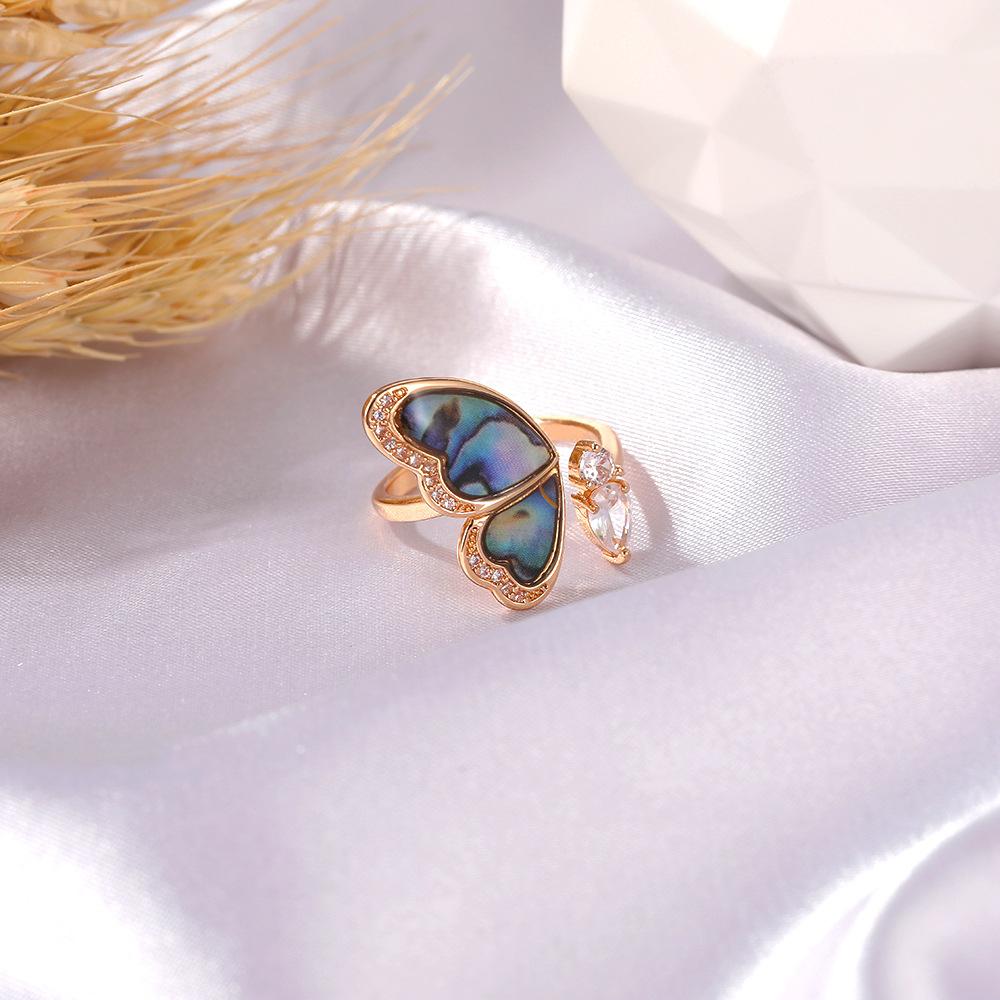 Dream seashell wing ring ins color butterfly ring temperament micro-inlaid zircon open ring