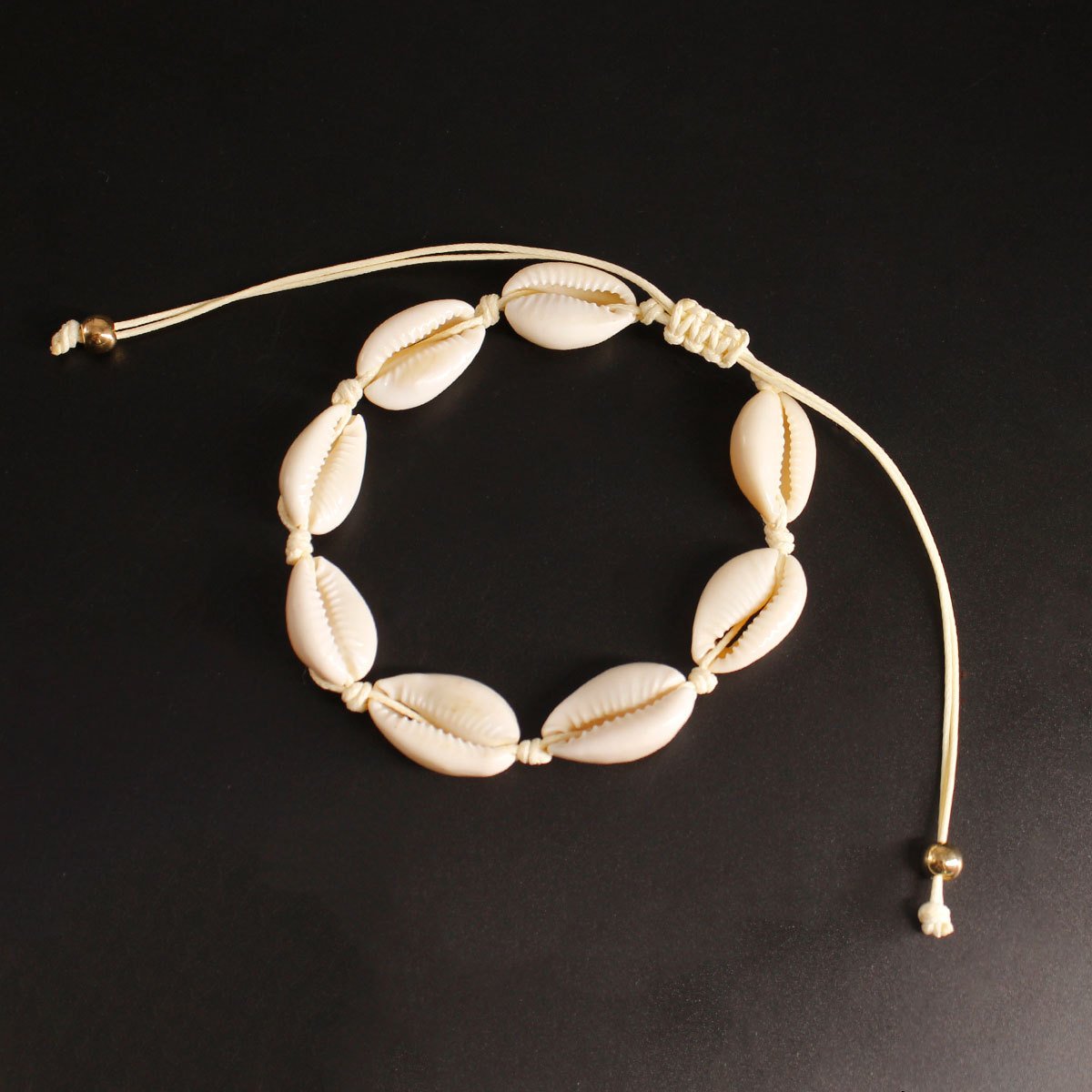 Jewelry Shell Wax Cord Beach Anklet Female Handwoven Gold Beads Foot Decoration