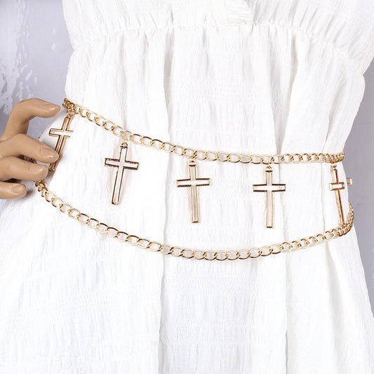 Korean tide brand rock punk hip-hop cross body chain ins with skirt shorts pants chain