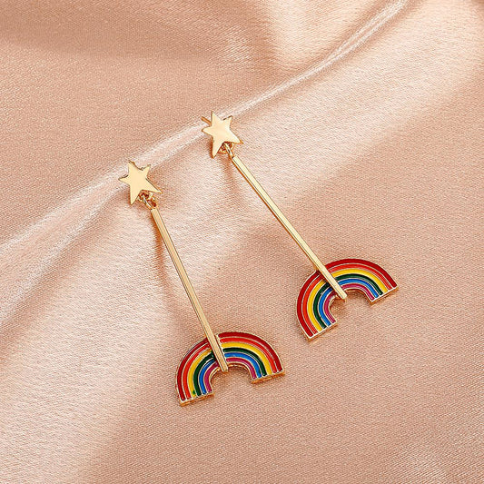 Fashion personality geometric earrings retro temperament metal rainbow earrings ins simple trendy long earrings