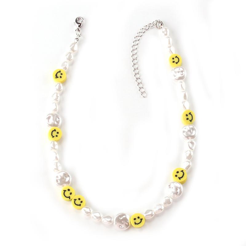 Xiaoxiang temperament imitation pearl acrylic glass necklace collarbone chain femininity short necklace trendy jewelry