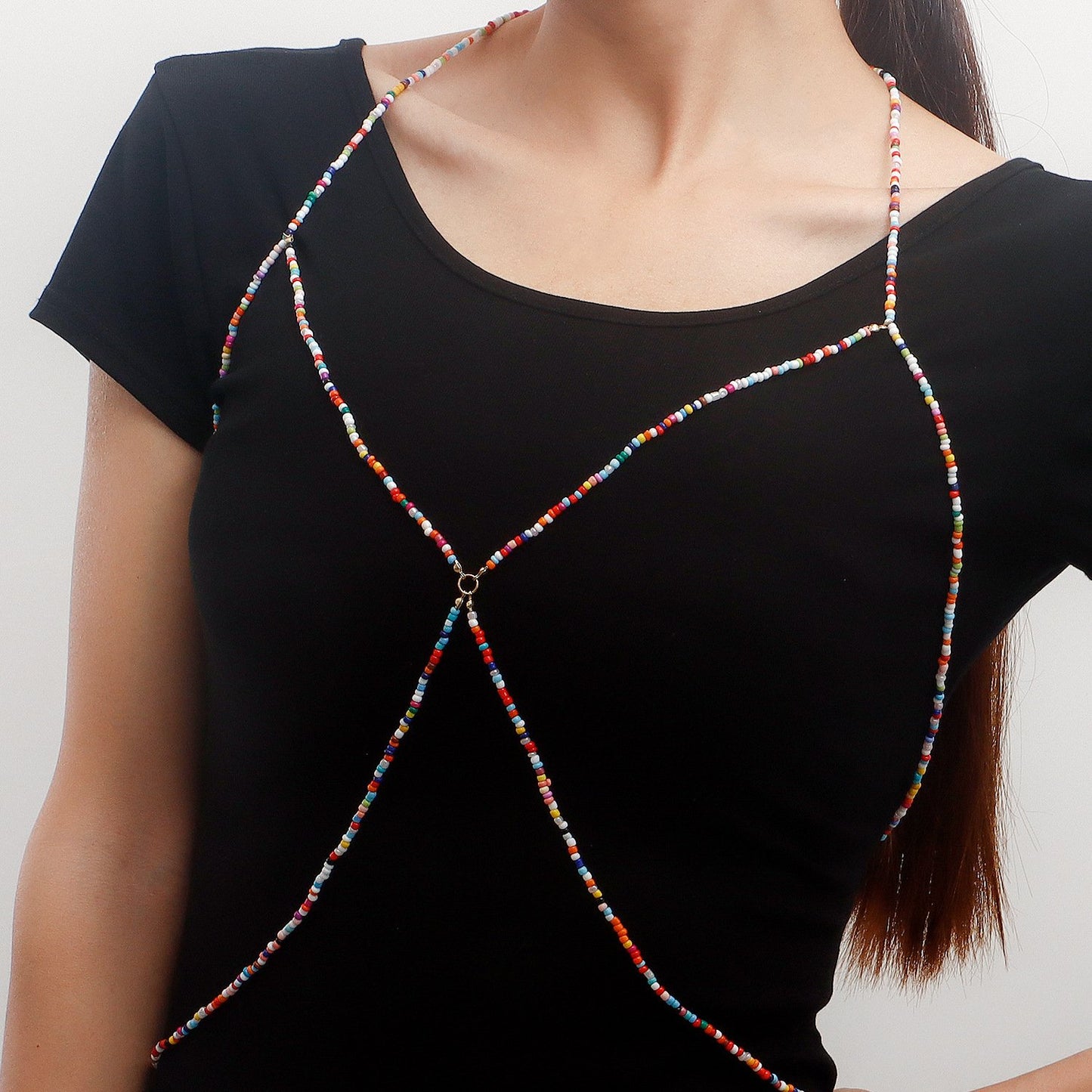 Jewelry bohemian mixed color rice bead body chain accessories female ins hot girl rice bead waist chain