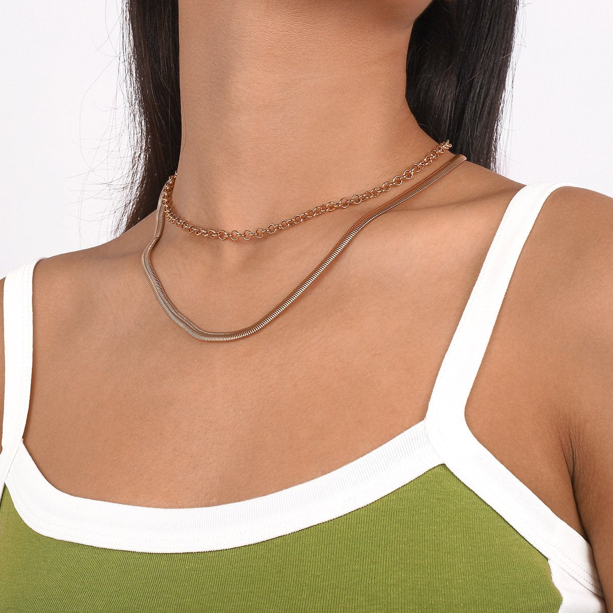 N1755 Jewelry Metal Texture Simple Snake Bone Chain Necklace Personality Trendy Sweet Cool Necklace
