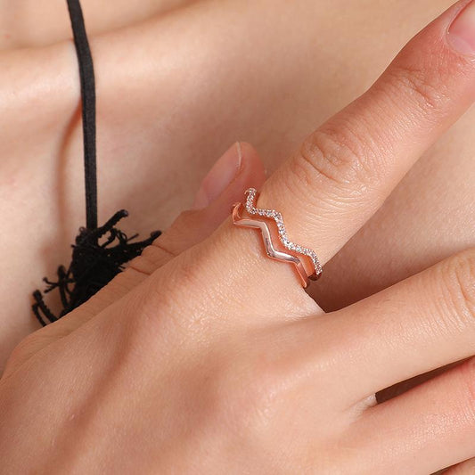 Jewelry personalized double-layer wavy ring female fashion hipster copper inlaid zircon open ring