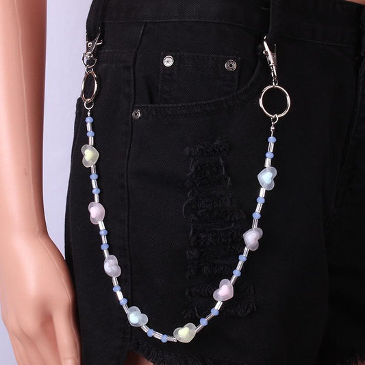 Hip-hop jeans chain resin butterfly peach heart accessories pants hanging chain ins waist chain pendant