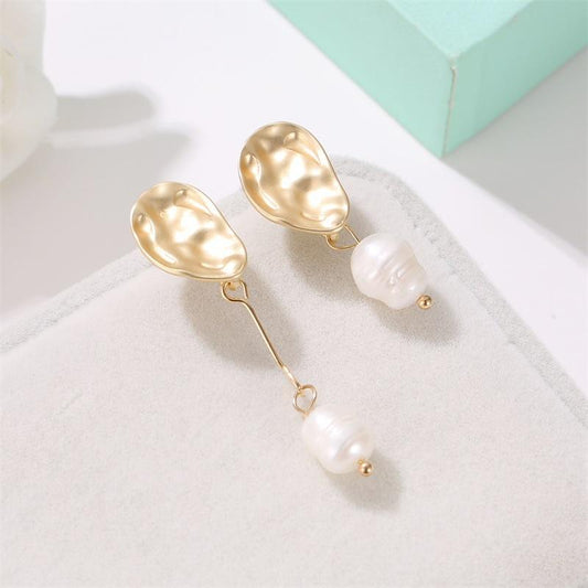 Simple temperament freshwater pearl earrings female ins geometric irregular fashion long earrings earrings