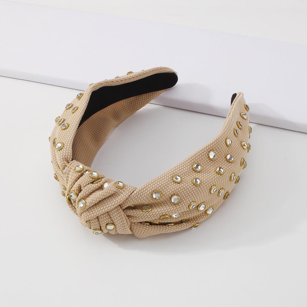 F3742 Jewelry wide-brimmed pressed hair solid color knotted headband rhinestone temperament simple color contrast hair accessories for women