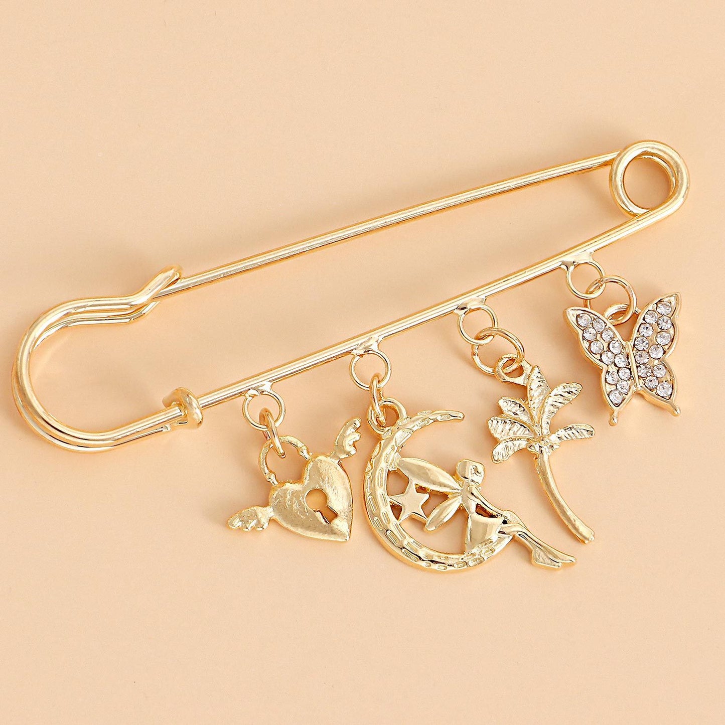 Jewelry simple tassel multi-element brooch accessories female geometric micro-diamond butterfly exaggerated brooch