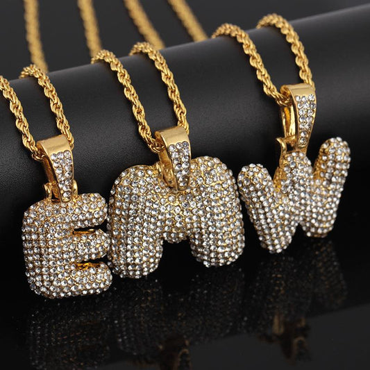 Personalized hip-hop diamond letter necklace fashion trend 26 letters pendant jewelry