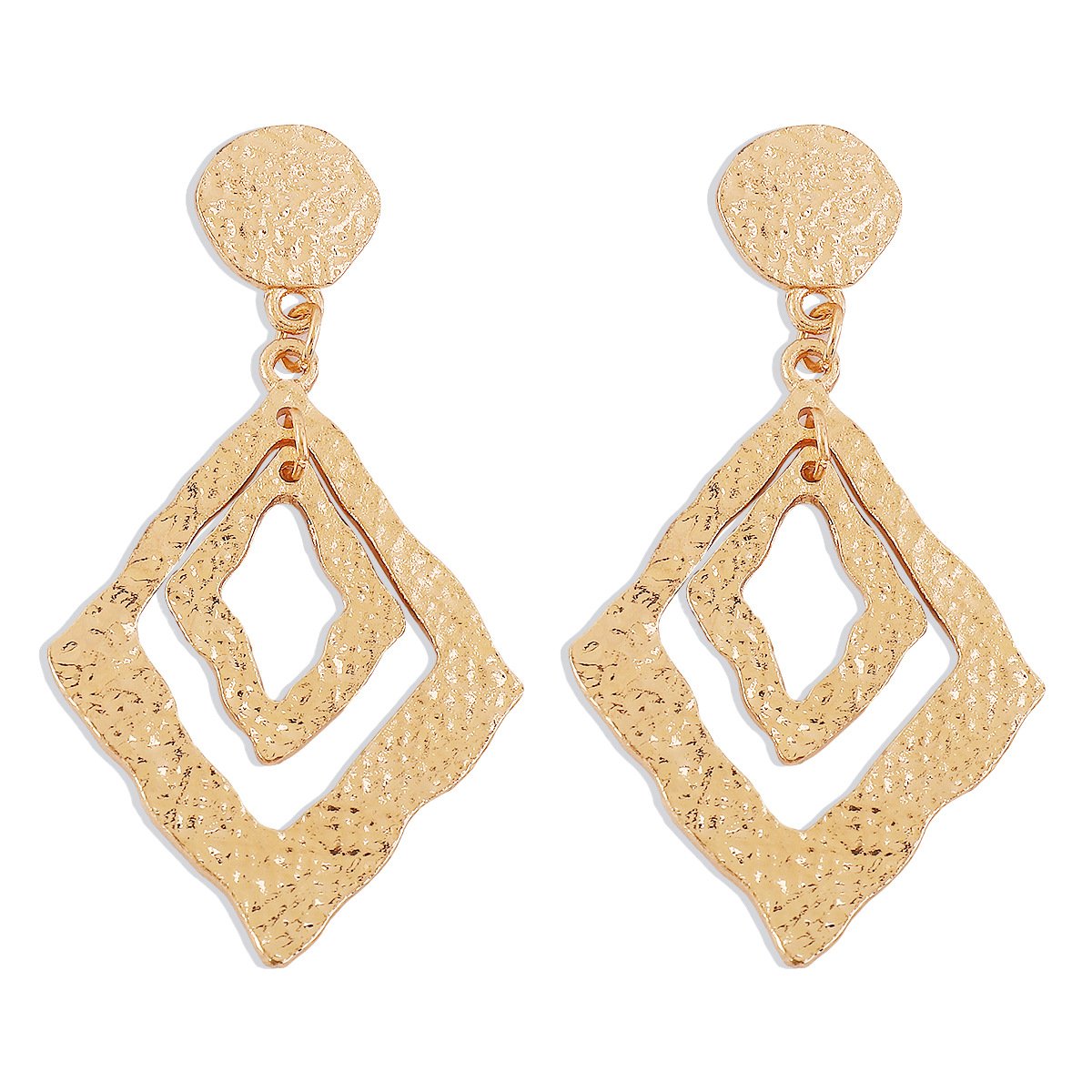E1763 Jewelry double-layer rhombus metal geometric earrings personality hollow retro earrings