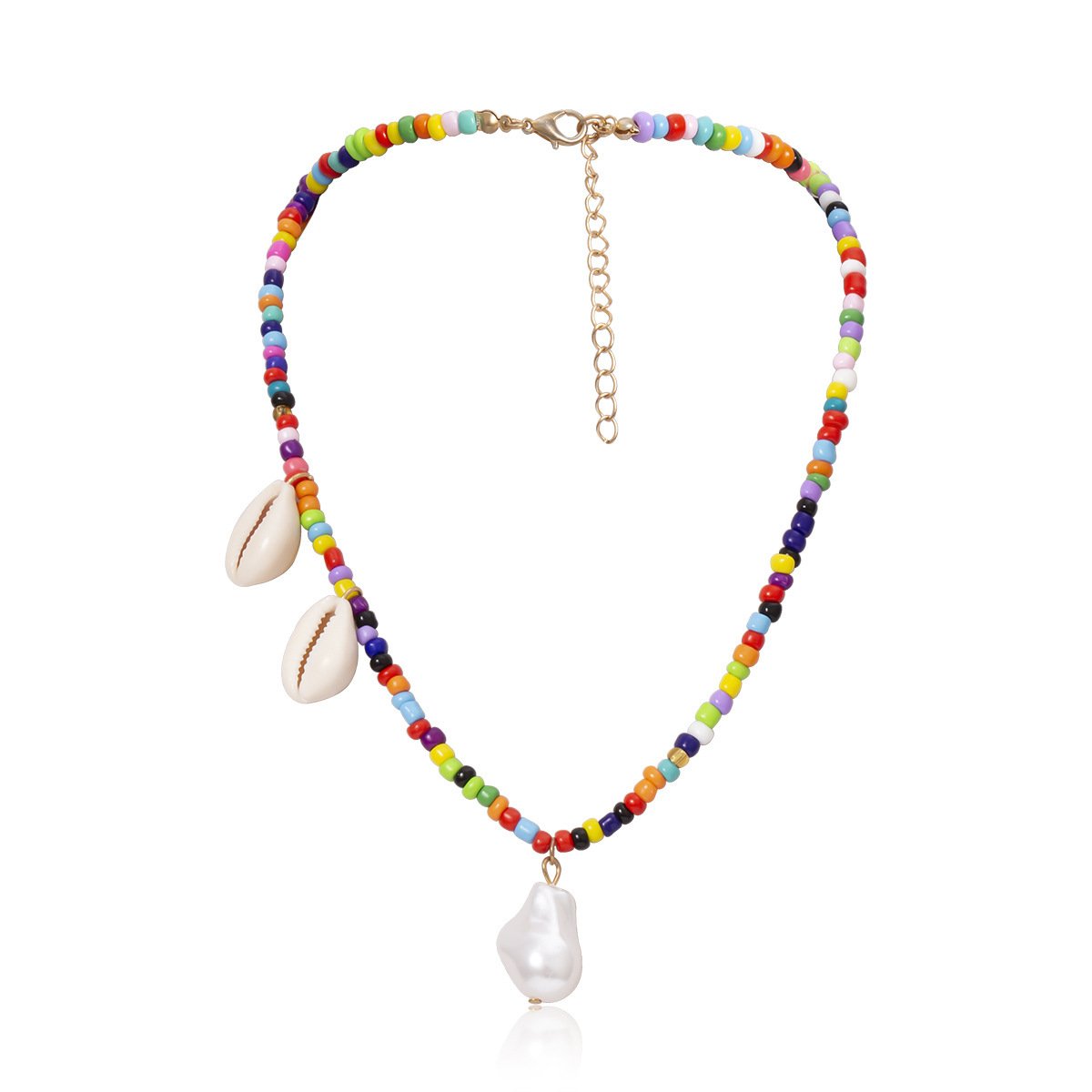 Jewelry Color Handmade Rice Beads Necklace Female Ethnic Pearl Shell Asymmetrical Necklace