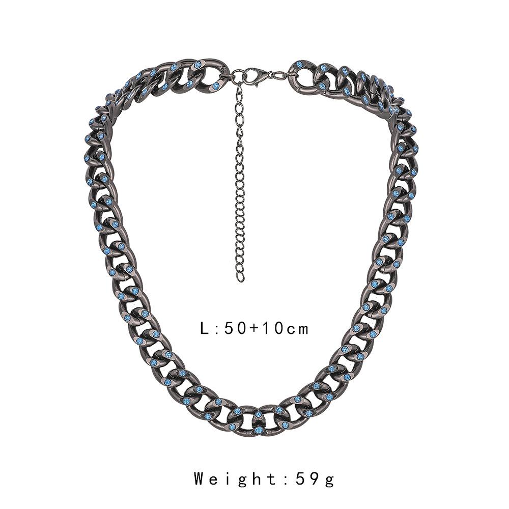 Trendy hip-hop Hiphop gun black full diamond Cuban chain zircon men's necklace simple clavicle chain