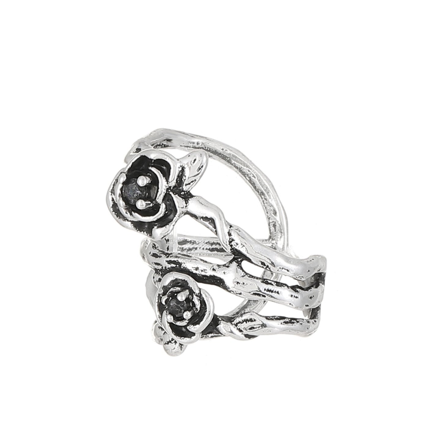ins thorn rose ear clip without ear piercing retro fashion metal old flower ear bone clip personality earrings