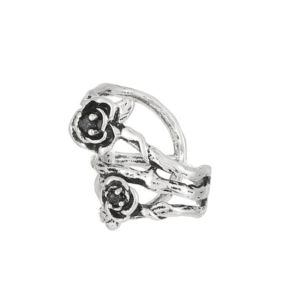ins thorn rose ear clip without ear piercing retro fashion metal old flower ear bone clip personality earrings