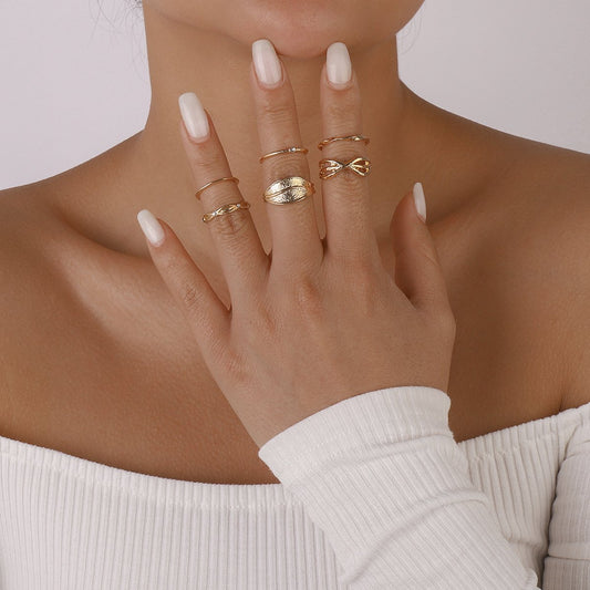 R78 Personality Cold Leaf Ring Set 8-character Plain Circle Personality Small People Design Sense Ring Female