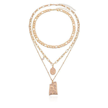 Fashion Portrait Embossed Necklace Couple Hug Pendant Necklace Hip Hop Multilayer Metal Chain Clavicle Chain