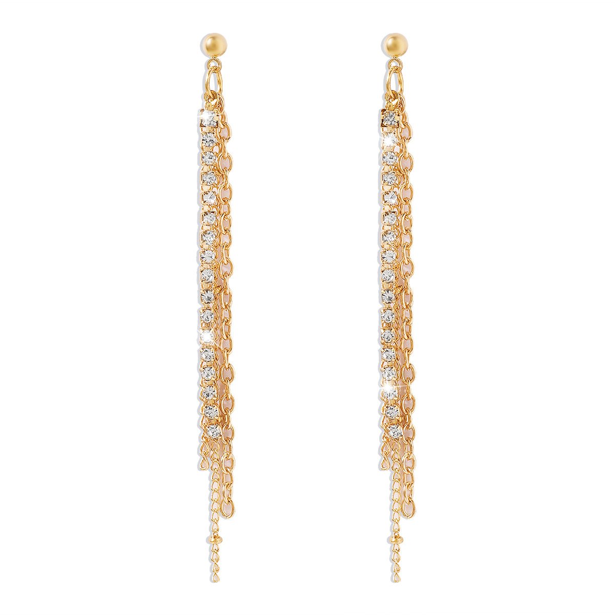 E1748 Exaggerated Long Earrings Rhinestone Chain Tassel Personality Earrings Temperament Smart Elegant Earrings