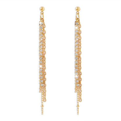 E1748 Exaggerated Long Earrings Rhinestone Chain Tassel Personality Earrings Temperament Smart Elegant Earrings
