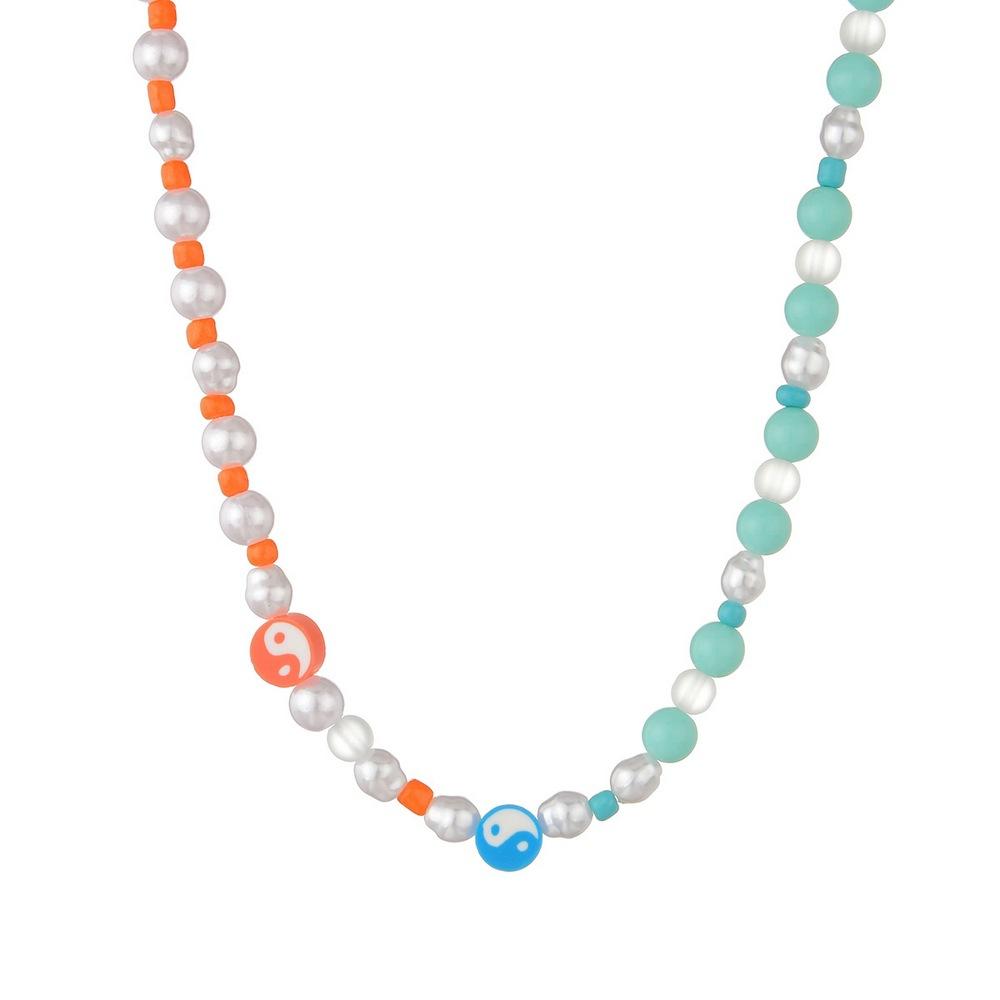 Fashion soft pottery Tai Chi figure necklace collarbone chain special-shaped gourd pearl necklace accessories