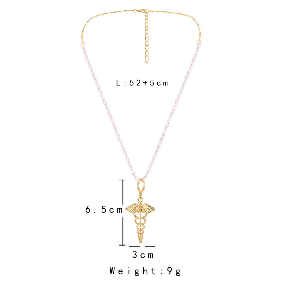 Retro Temperament French Pearl Chain Necklace Fashion Wings Wand Pendant Jewelry