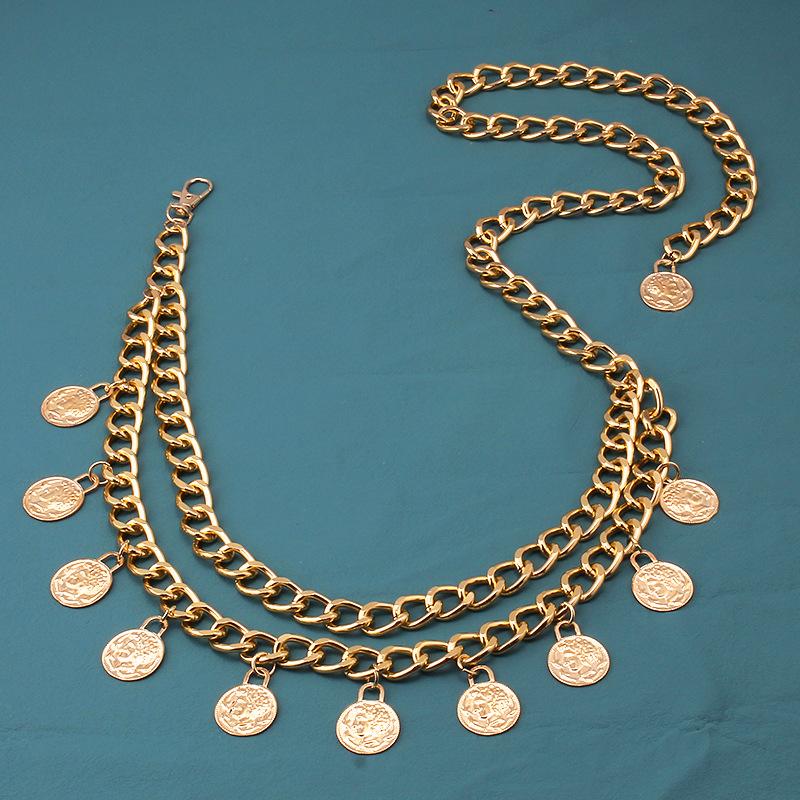 Jewelry Vintage Coin Pendant Tassel Waist Chain Feminine Double Layer Queen Embossed Body Chain