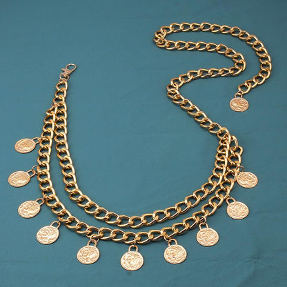 Jewelry Vintage Coin Pendant Tassel Waist Chain Feminine Double Layer Queen Embossed Body Chain