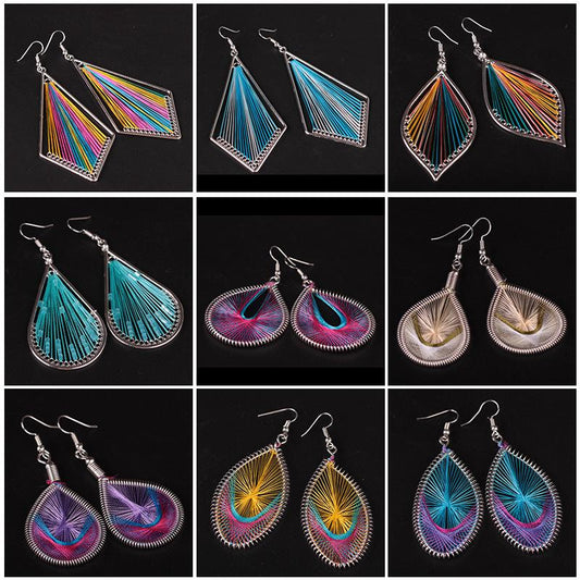 Fashion and popular silk thread earrings handmade oval exaggerated earrings jewelry