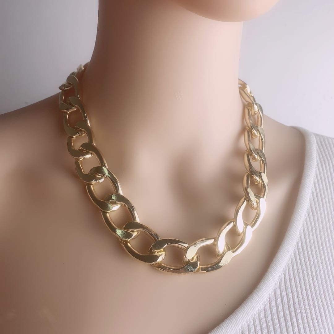 Creative Jewelry Fashion Punk Hip Hop Double Thick Chain Trendy Men's and Women's Necklace Exaggerated Aluminum Chain Necklace