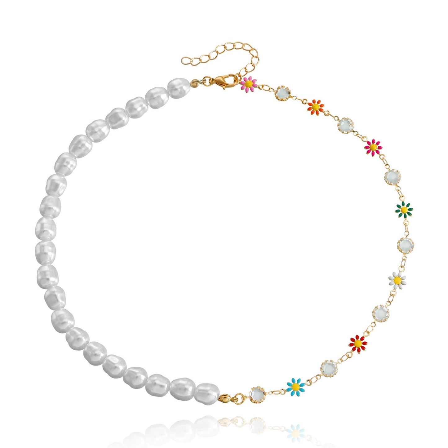 Jewelry ins splicing imitation pearl painted drip glaze flower pendant female niche high-end necklace light luxury