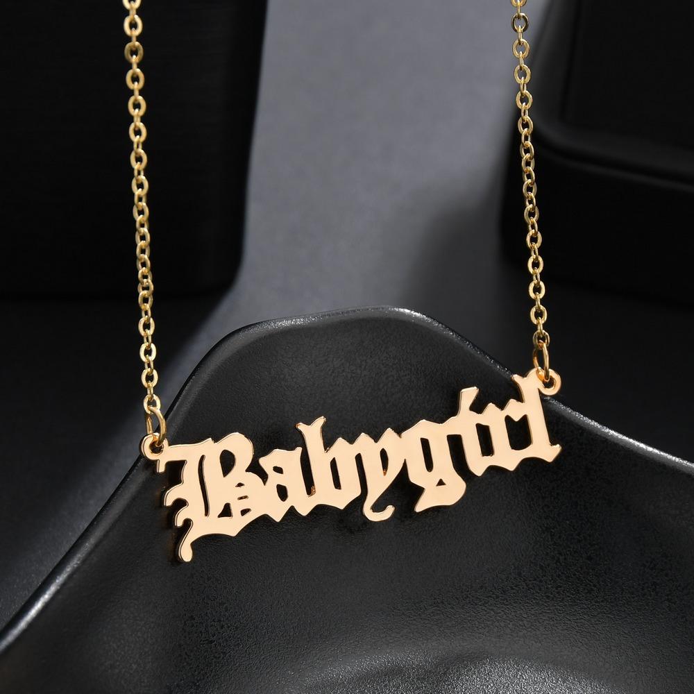 Accessories popular ancient English font Babygirl alphabet necklace lock simple bone chain chain