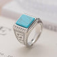 Turquoise Titanium Steel Ring Retro Micro-set Gemstone Stainless Steel Couple Ring Jewelry